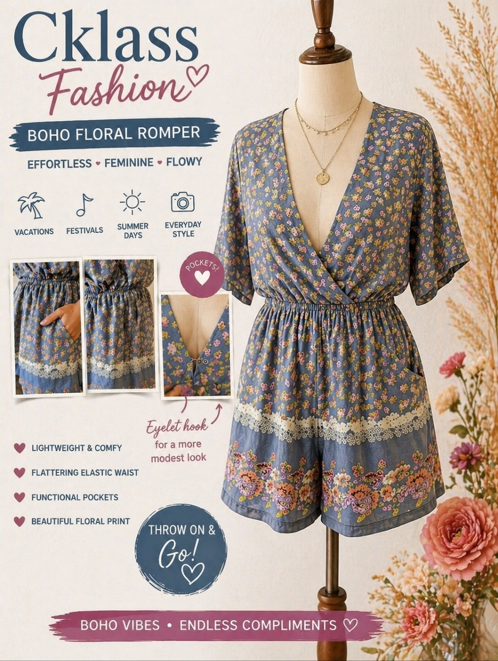 🌸 Boho Floral Romper | Cklass Fashion | Flowy Festival Vibes | Romantic Print🌸